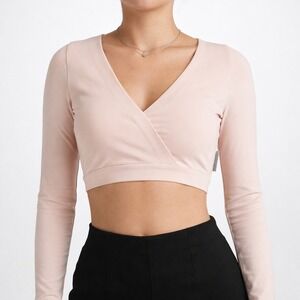 Brunello Cucinelli Surplice Cropped V Neck Top in Nude Cotton Pink M